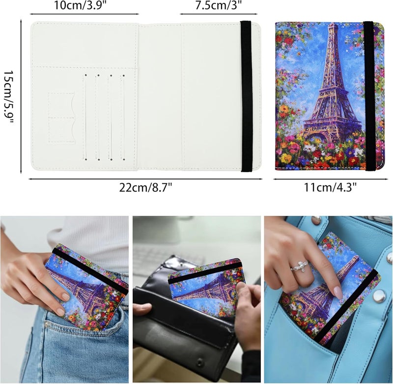 bassyil Passport Holder for Women and Men PU Leather Passport Cover for Travel (Eiffel Tower Floral) - Image 4